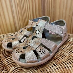 Pediped Pink Sparkly Glittery Flower Velcro Sandals With Arch Support Sz 13 13.5
